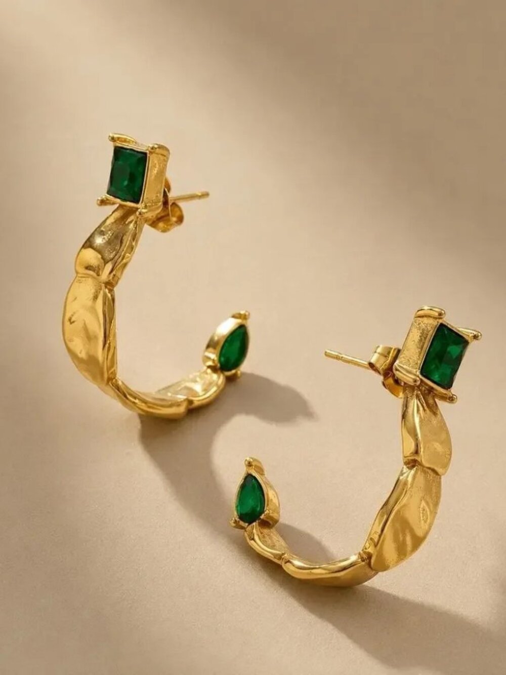 Anthropologie Hoop Crystal Earrings Gold Stud Molten Teardrop Boho Statement Y2K